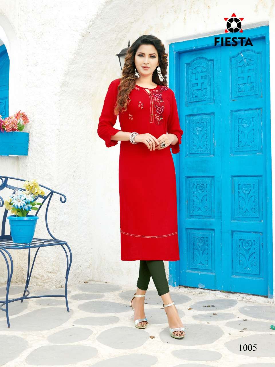 FASHION WORLD BY FIESTA 1001 TO 1008 SERIES BEAUTIFUL STYLISH FANCY COLORFUL CASUAL WEAR & ETHNIC WEAR RAYON SLUB PRINT KURTIS AT WHOLESALE PRICE